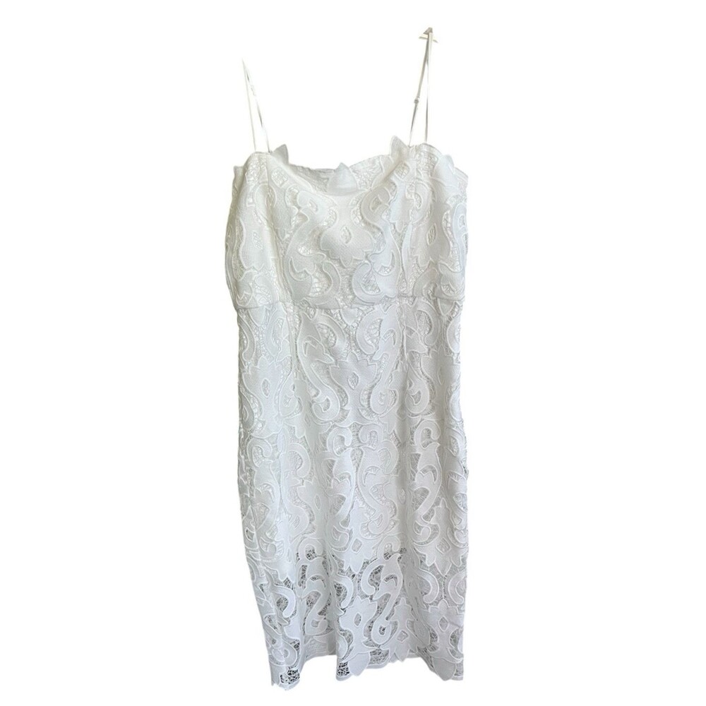 Bardot Dress Womens White Lace Floral Bodycon Spaghetti Strap Knee Size XL